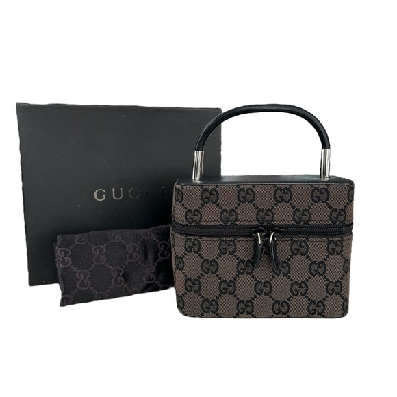 Rare GUCCI GG Canvas Canvas Handbag Vanity bag Black Vintage 2000’s - Picture 1 of 14
